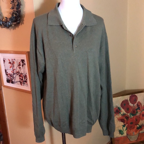 Vtg ALLEN SCULLY Size XL Mens 2-Ply Cashmere 3-BtnNeck Polo Sweaters Olive Green - Picture 3 of 12